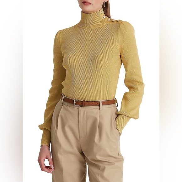 NWT Ralph Lauren Metallic Button-Trim Mockneck Sweater. - Picture 2 of 7